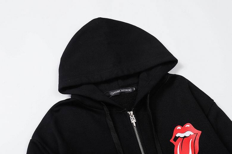 Coco Shoes Chrome Hearts × The Rolling Stones Red Tongue Cross Zip Up Hoodie Black/Red - Cocoshoesvip.net