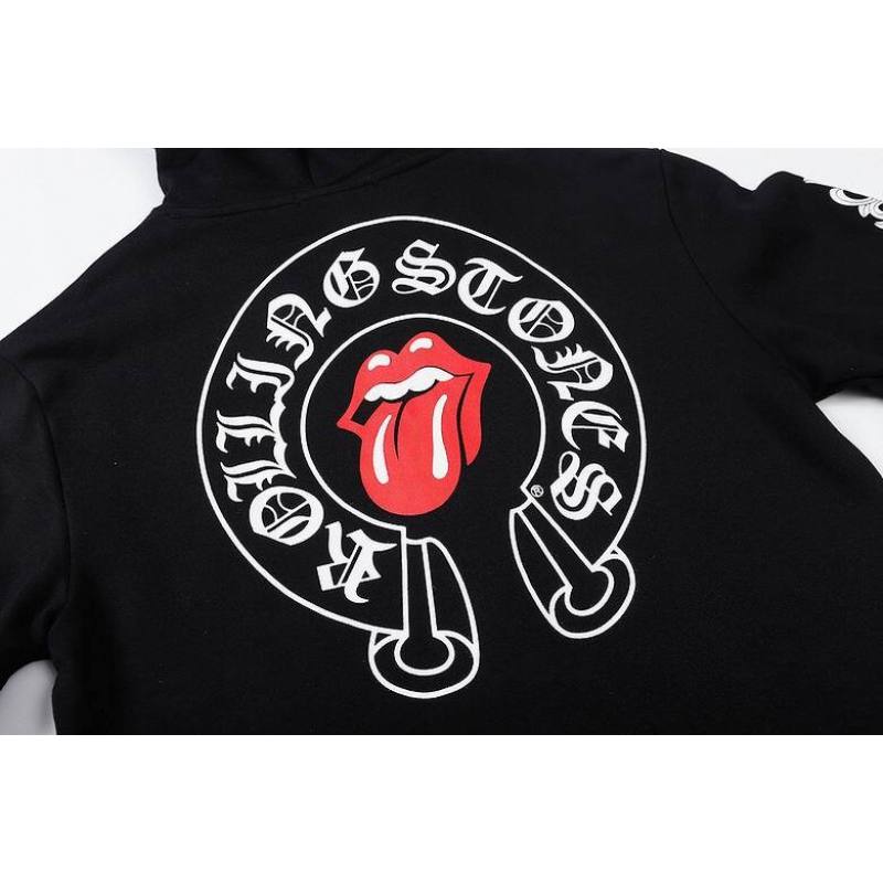 Coco Shoes Chrome Hearts × The Rolling Stones Red Tongue Cross Zip Up Hoodie Black/Red - Cocoshoesvip.net