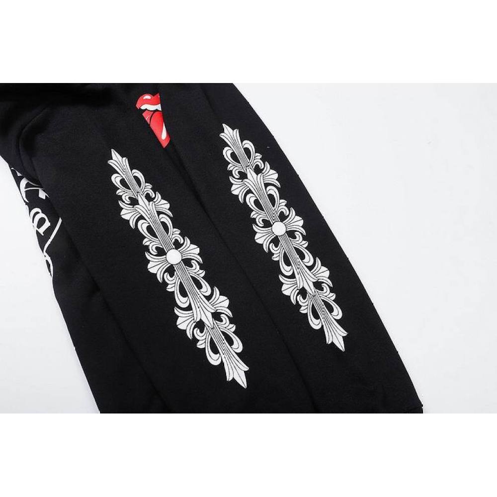 Coco Shoes Chrome Hearts × The Rolling Stones Red Tongue Cross Zip Up Hoodie Black/Red - Cocoshoesvip.net
