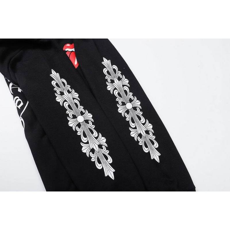 Coco Shoes Chrome Hearts × The Rolling Stones Red Tongue Cross Zip Up Hoodie Black/Red - Cocoshoesvip.net
