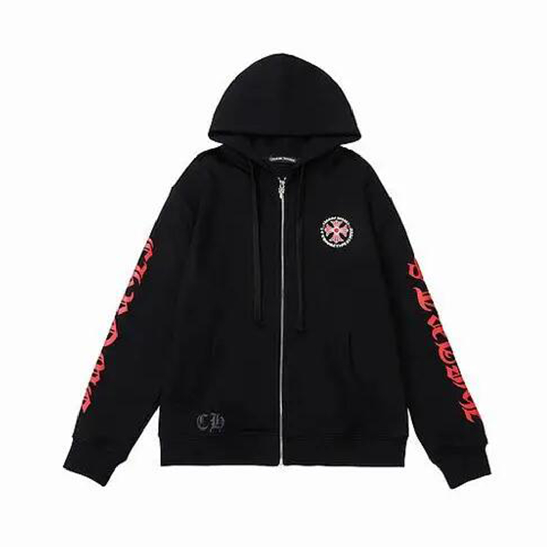 Coco Shoes Chrome Hearts Made In Hollywood Plus Cross Zip Up Hoodie Black/Red - Cocoshoesvip.net