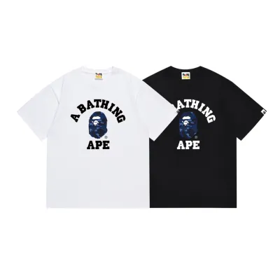 Bape Sand Camo College T-shirt White-Navy/Black-Navy 01