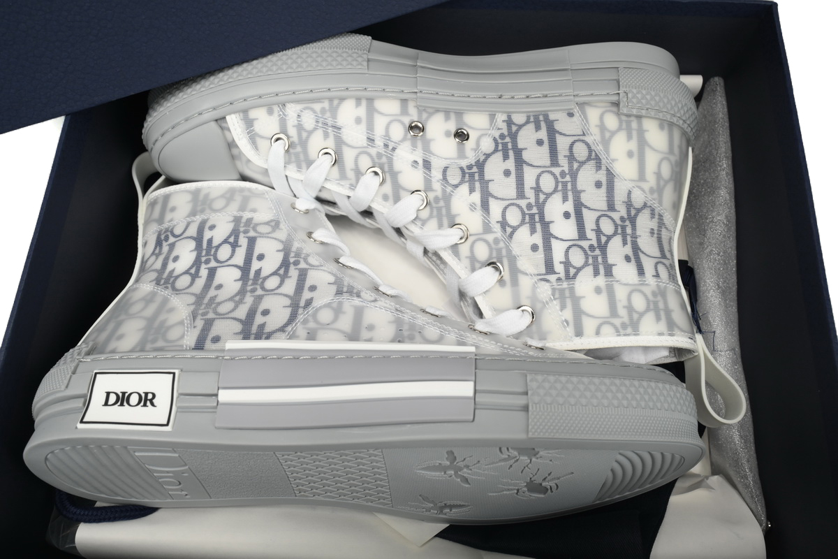 Coco Shoes Dior B23 High Top Oblique Transparency White Blue Gray - Cocoshoesvip.net