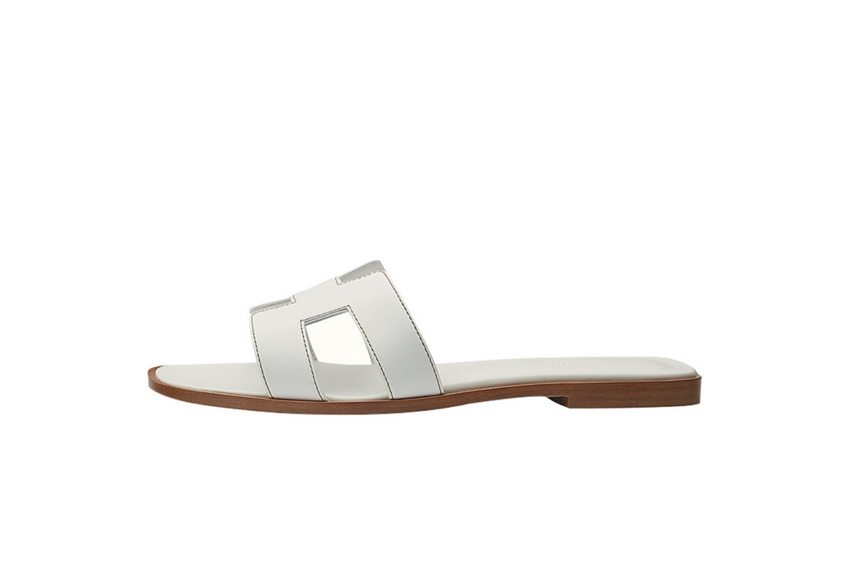 Coco Shoes Hermes Oran Sandal Blanc Box Calfskin Leather - Cocoshoesvip.net