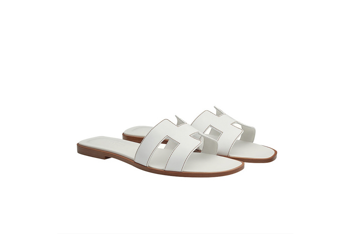 Coco Shoes Hermes Oran Sandal Blanc Box Calfskin Leather - Cocoshoesvip.net