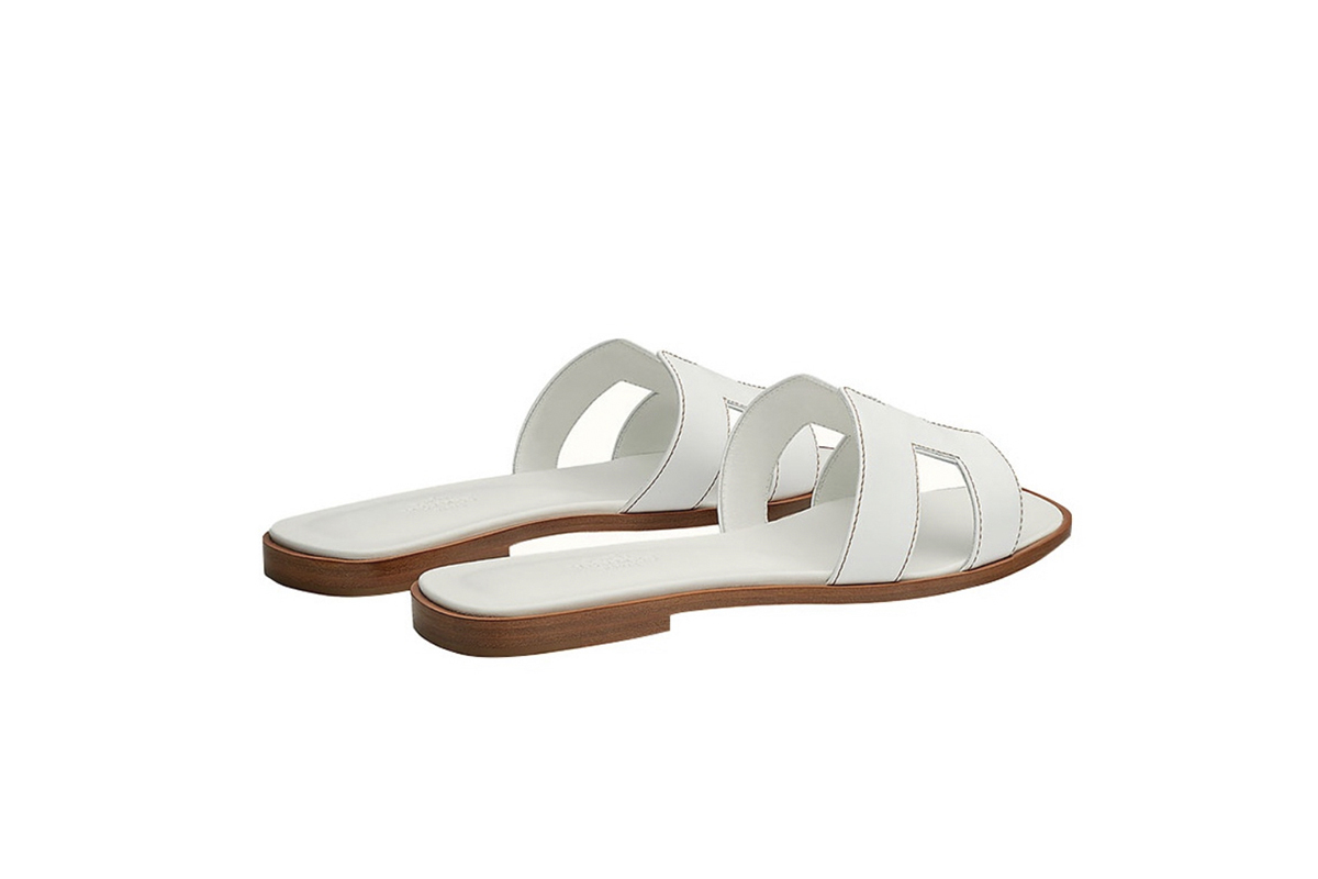 Coco Shoes Hermes Oran Sandal Blanc Box Calfskin Leather - Cocoshoesvip.net