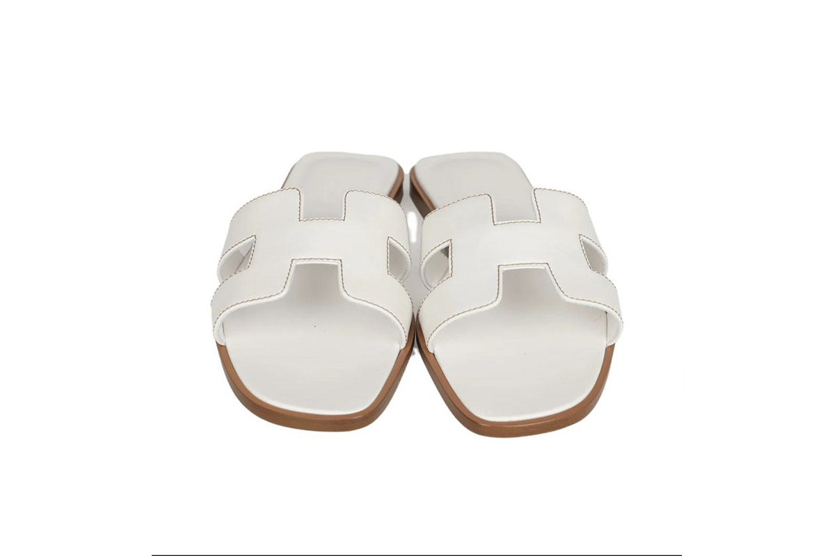 Coco Shoes Hermes Oran Sandal Blanc Box Calfskin Leather - Cocoshoesvip.net