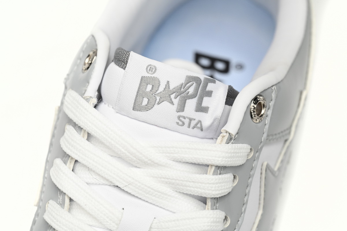 Coco Shoes A Bathing Ape Bape Sta Patent Leather White Grey -  1I70-291-021/1I70-191-022/0ZXSHMX91001J-GYA/0ZXSHWX91001J-GYA - Cocoshoesvip.net