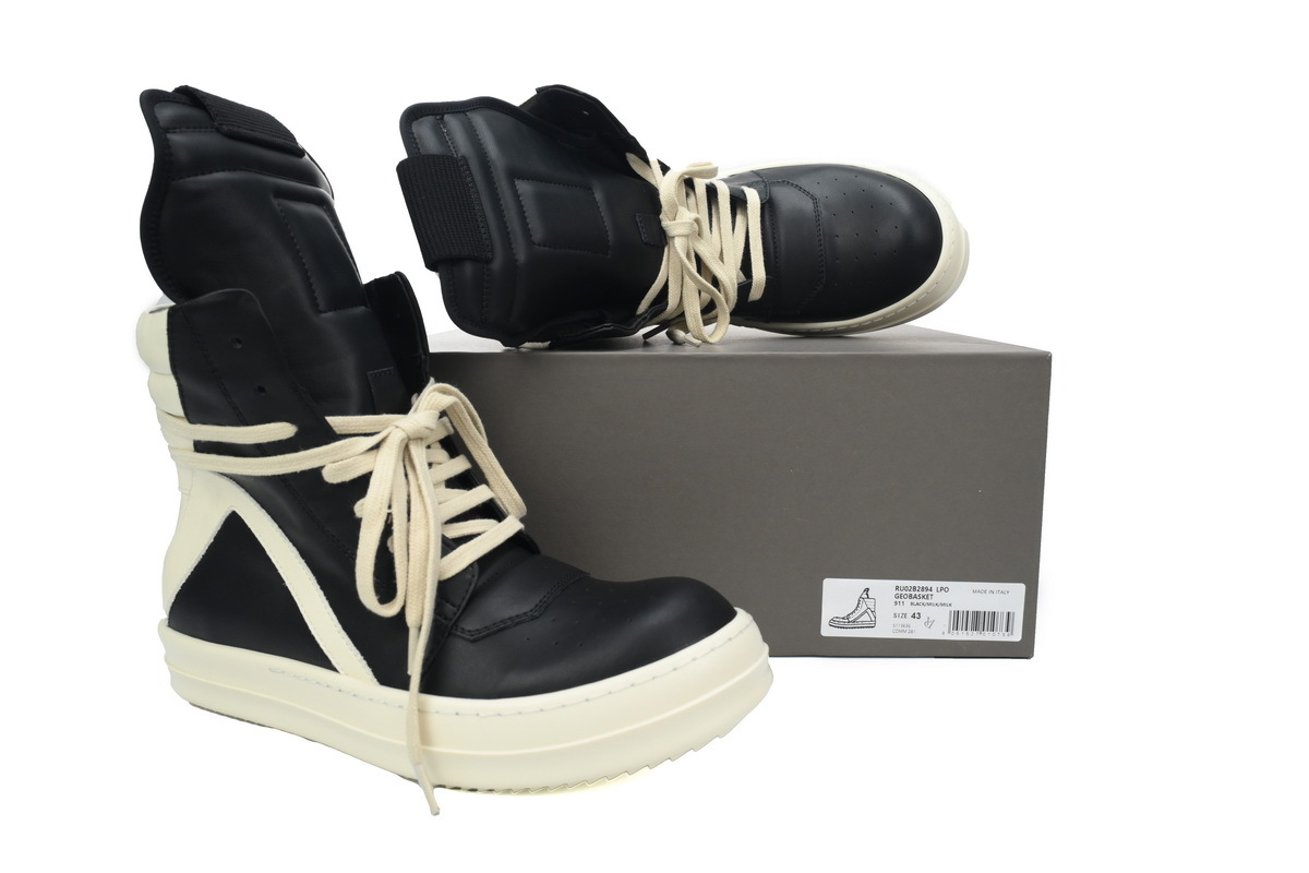 Coco Shoes Rick Owens Geobasket Black and White RU02C7894LCGLPO-7511 - Cocoshoesvip.net