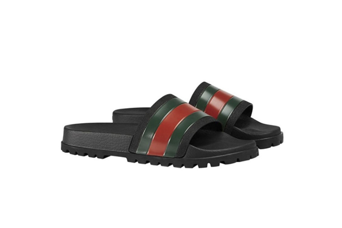 Coco Shoes Gucci Web Slide Sandal Black 429469 GIB10 1098 - Cocoshoesvip.net
