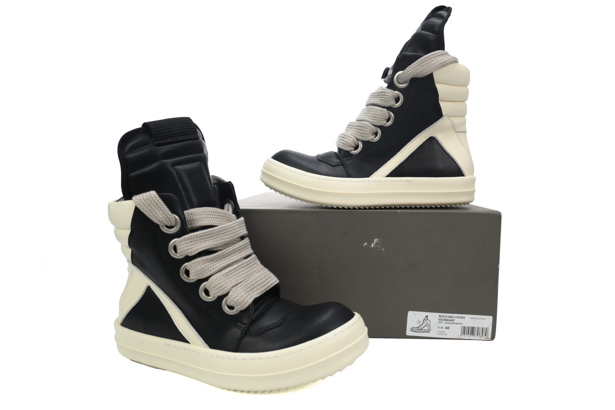 Coco Shoes Rick Owens GeoBasket Oversized Eylet Black White RU02B2894-LPOW1-911 - Cocoshoesvip.net