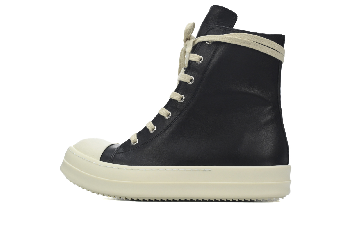 Coco Shoes Rick Owens Ramones Leather High Top Black Cream RU01B1890/RU02B2890 - Cocoshoesvip.net
