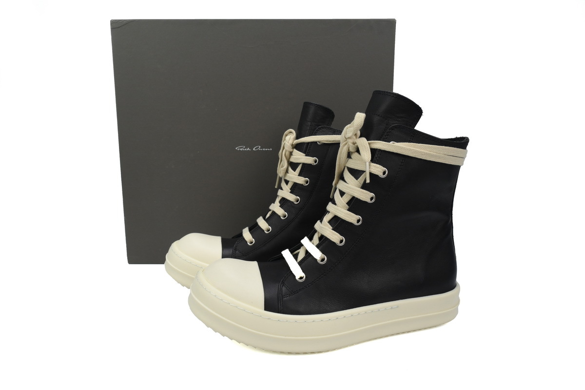 Coco Shoes Rick Owens Ramones Leather High Top Black Cream RU01B1890/RU02B2890 - Cocoshoesvip.net