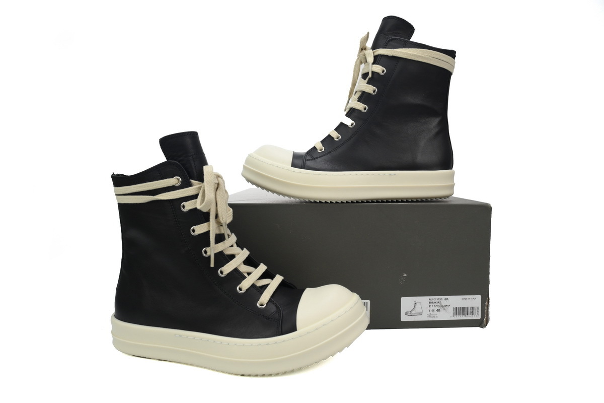 Coco Shoes Rick Owens Ramones Leather High Top Black Cream RU01B1890/RU02B2890 - Cocoshoesvip.net