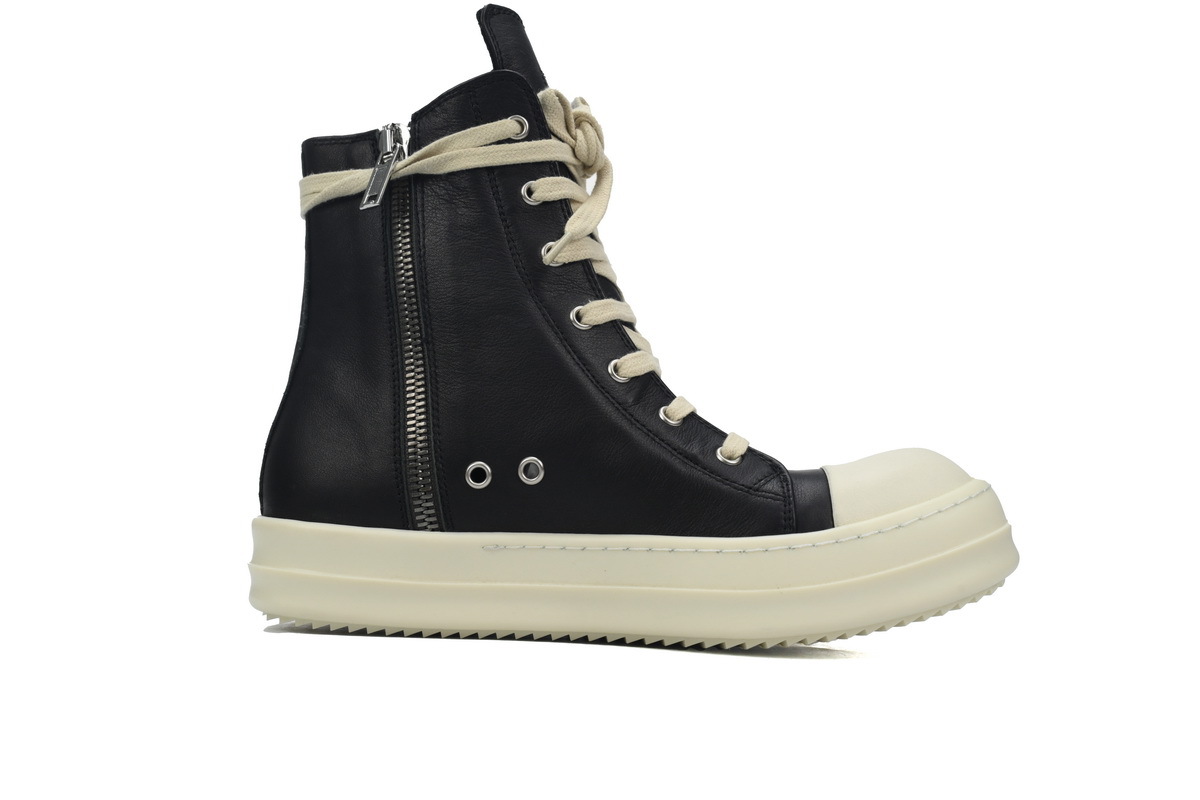 Coco Shoes Rick Owens Ramones Leather High Top Black Cream RU01B1890/RU02B2890 - Cocoshoesvip.net