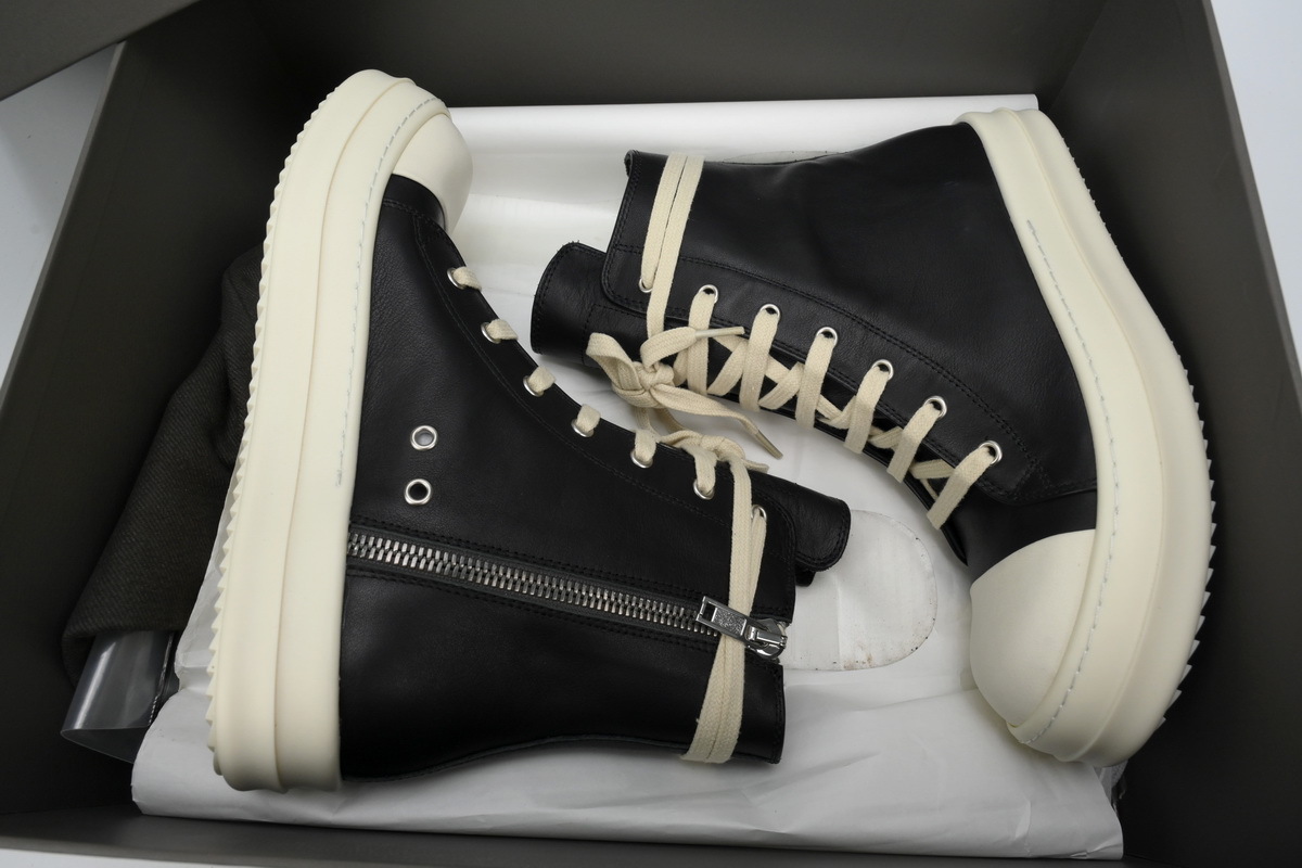 Coco Shoes Rick Owens Ramones Leather High Top Black Cream RU01B1890/RU02B2890 - Cocoshoesvip.net