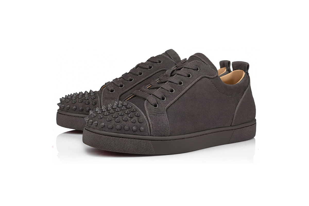 Coco Shoes Christian Louboutin Louis Junior Spikes Veau Velours Sneaker Brown 3160934E428 - Cocoshoesvip.net