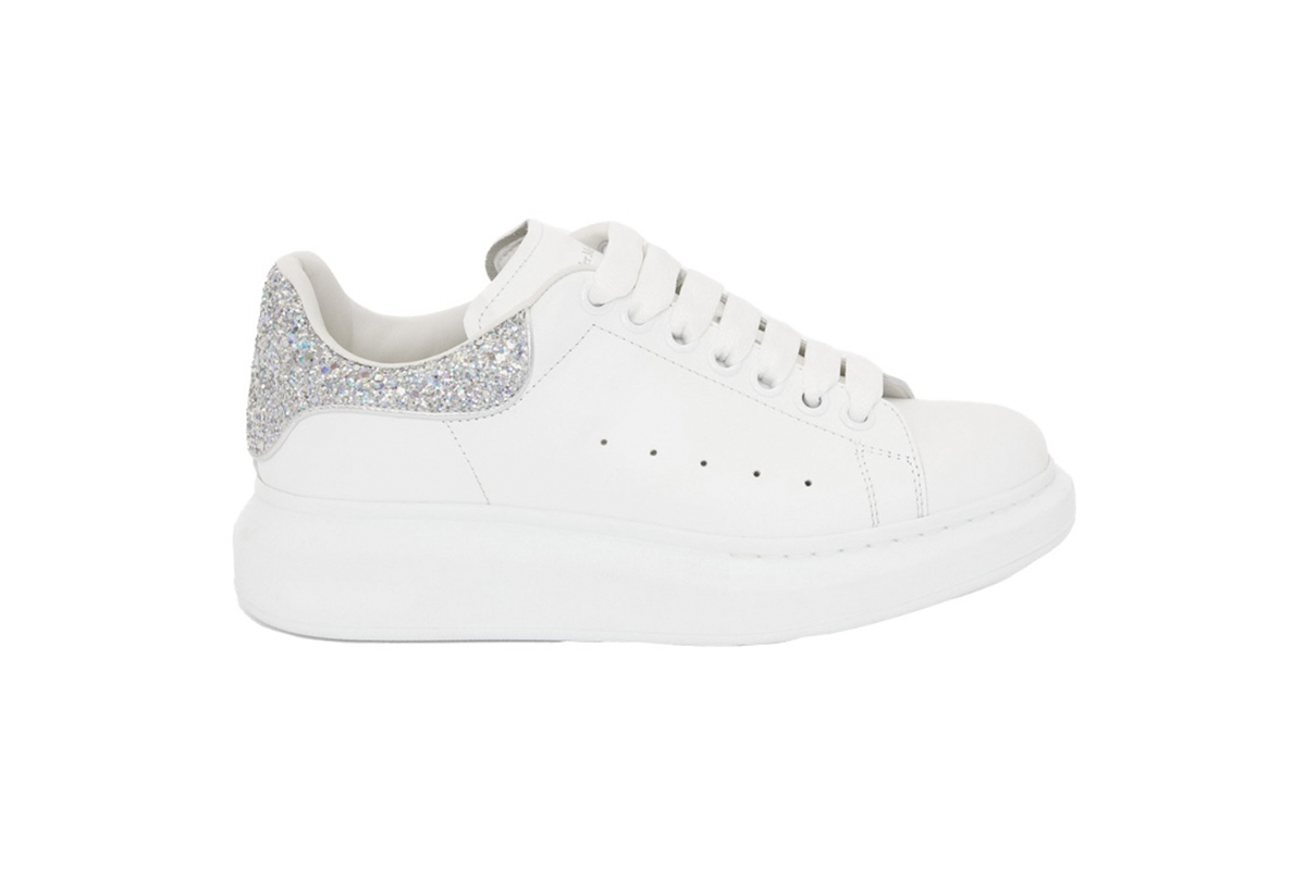 Coco Shoes Alexander McQueen Oversized Sneaker 'White Silver Glitter' 558945WHTQI9413 - Cocoshoesvip.net