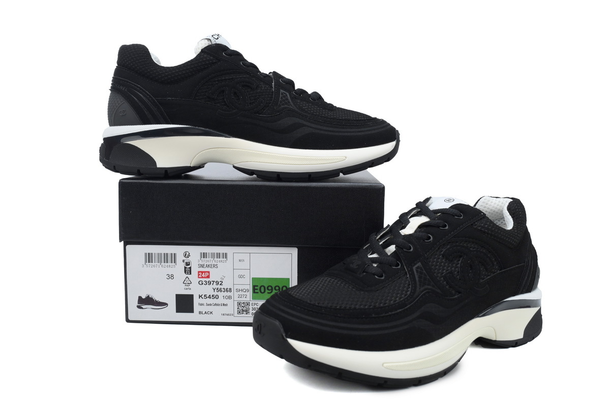 Coco Shoes Chanel Fabric Laminated Low Top Sneakers Black - Cocoshoesvip.net