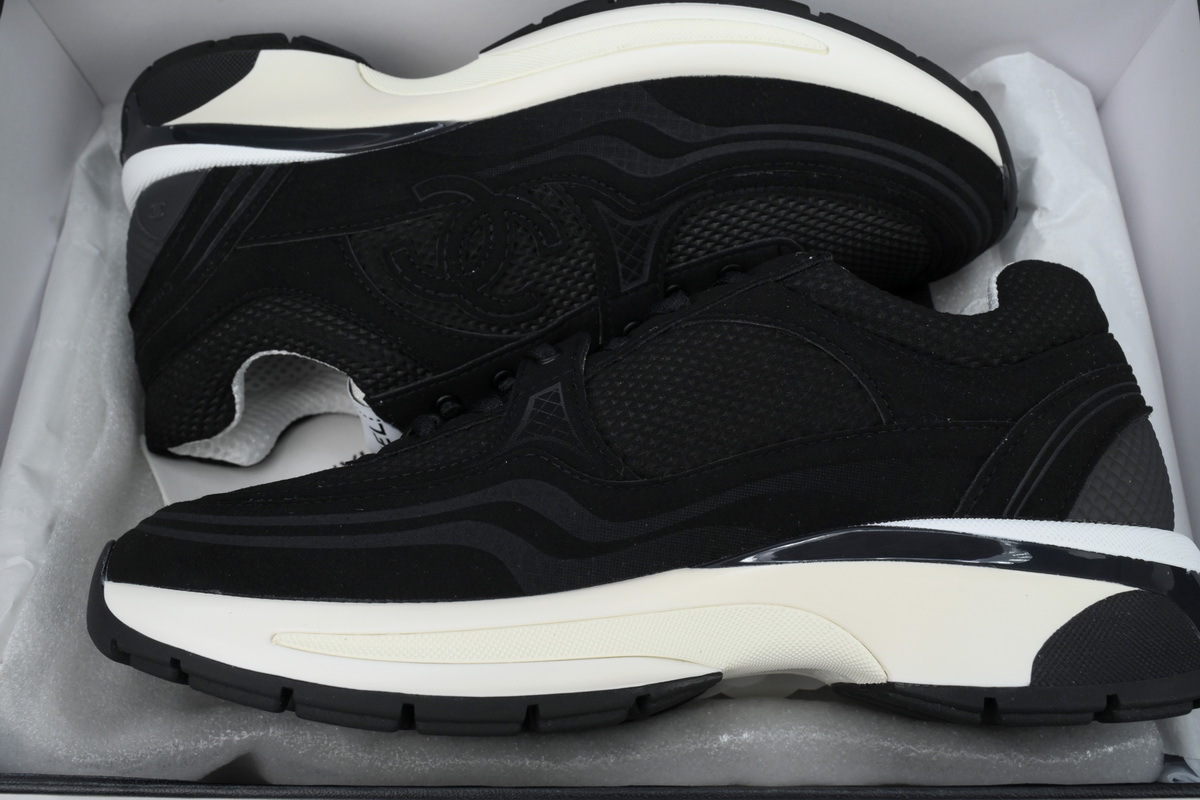 Coco Shoes Chanel Fabric Laminated Low Top Sneakers Black - Cocoshoesvip.net