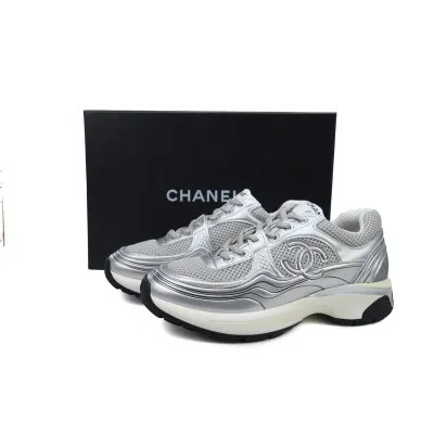 Chanel Fabric Laminated Low Top Sneakers Silver G39792 Y56368 K5452 02