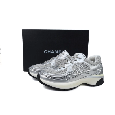 Chanel Fabric Laminated Low Top Sneakers Silver G39792 Y56368 K5452 02