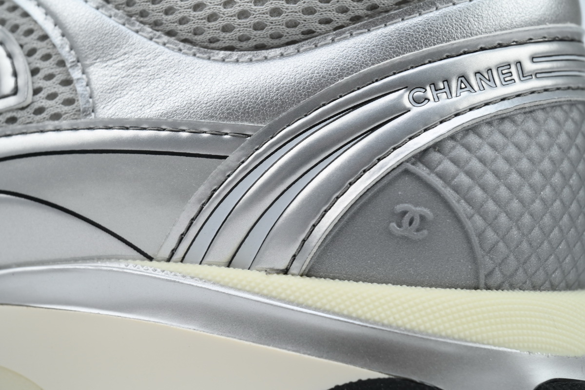 Coco Shoes Chanel Fabric Laminated Low Top Sneakers Silver G39792 Y56368 K5452 - Cocoshoesvip.net