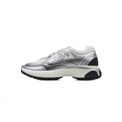 Chanel Fabric Laminated Low Top Sneakers Silver Black G39794 Y56368 K5451 01