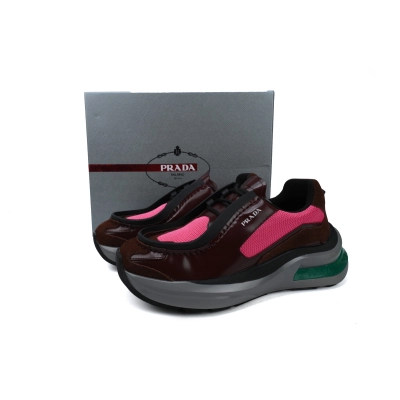 Prada Prada Brushed Leather Sneakers Bike Fabric Suede Garnet Peony Pink 2EG424_3LNN_F0KFF 02
