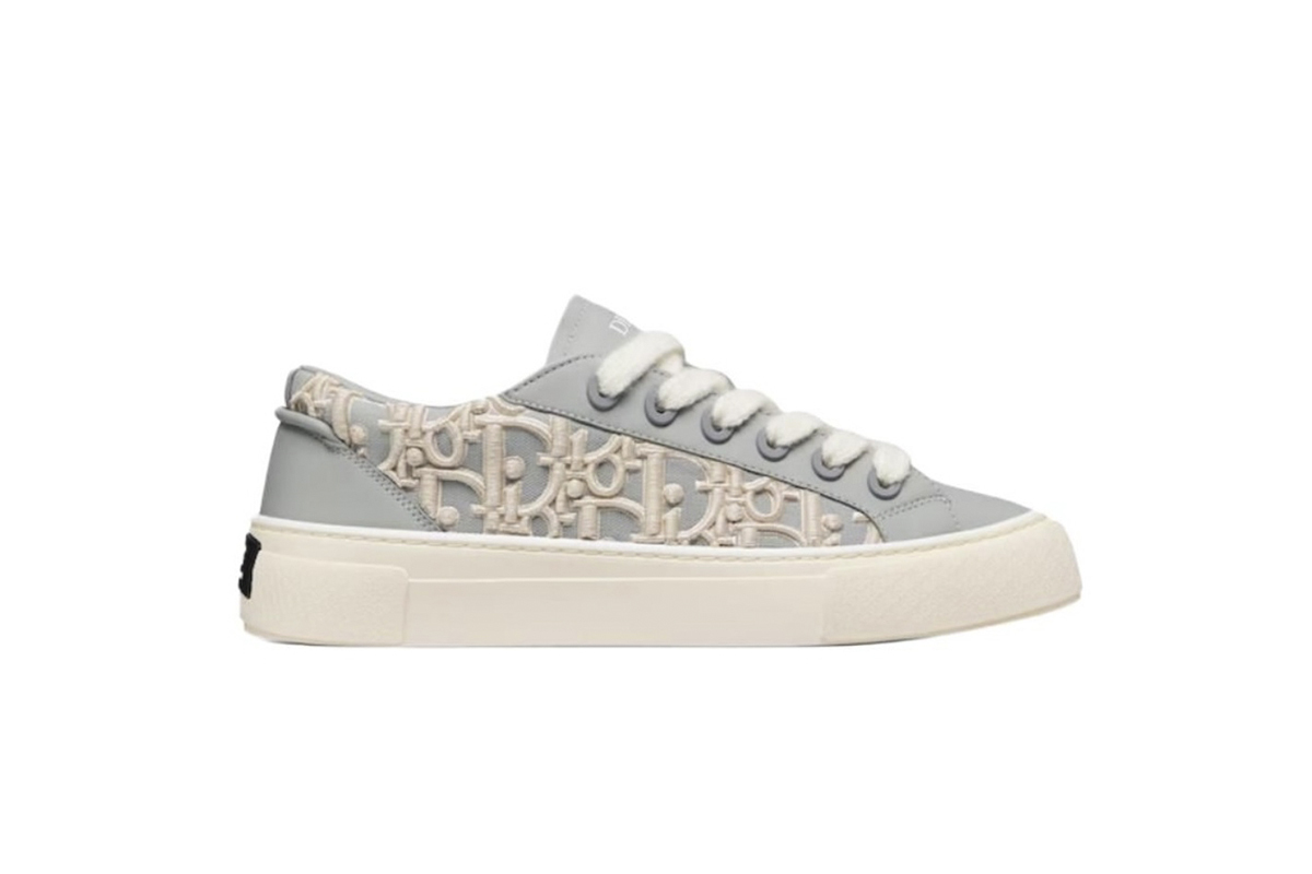 Coco Shoes Dior B33 Sneaker Gray Smooth Calfskin / Cream Oblique Raised Embroidery 3SN303ZYQ H868 - Cocoshoesvip.net