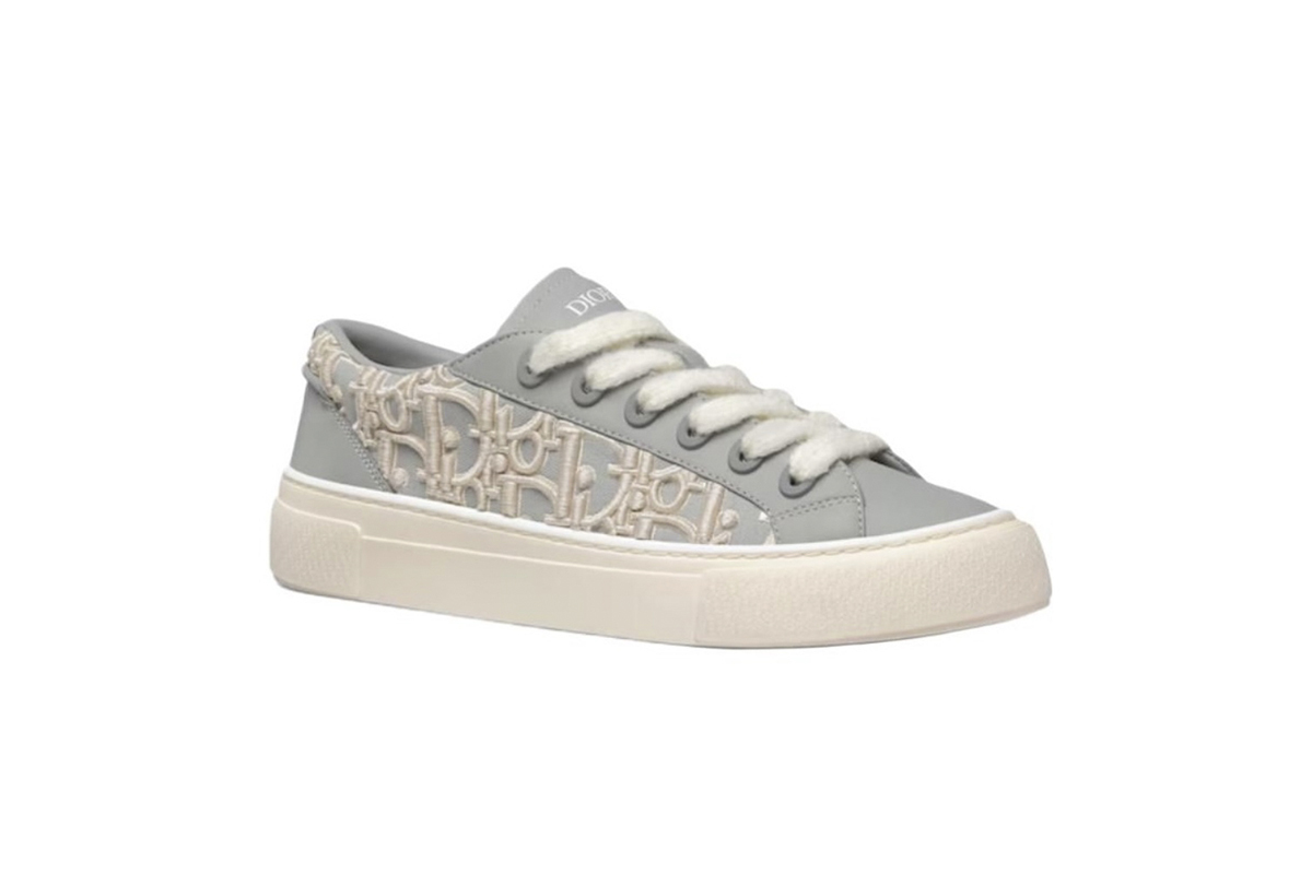 Coco Shoes Dior B33 Sneaker Gray Smooth Calfskin / Cream Oblique Raised Embroidery 3SN303ZYQ H868 - Cocoshoesvip.net