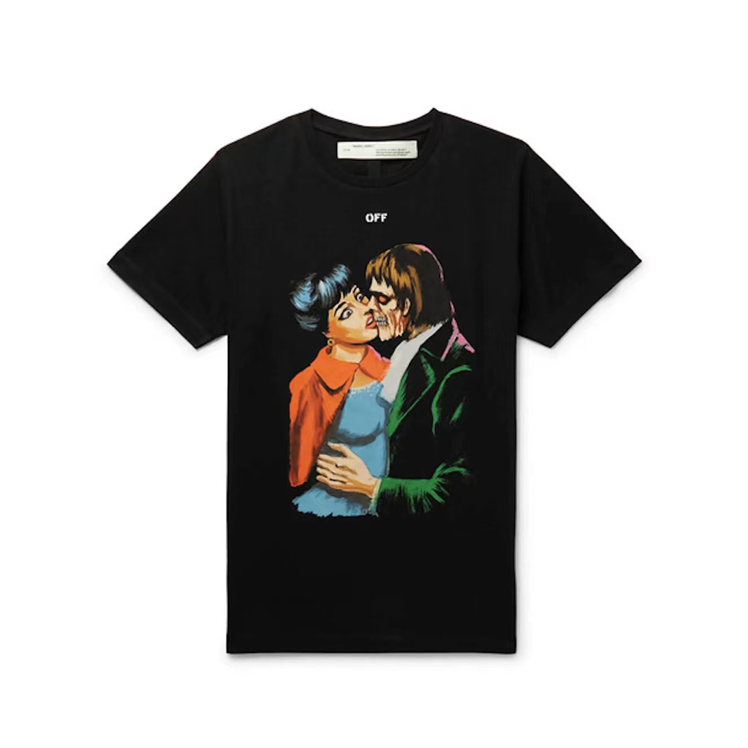 Coco Shoes OFF-WHITE Kiss Horror Diagonals Print T-Shirt Black - Cocoshoesvip.net