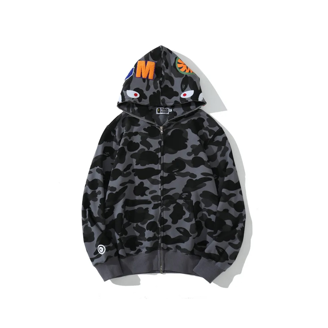 Coco Shoes BAPE Color Camo Shark Full Zip Hoodie Black and Grey - Cocoshoesvip.net