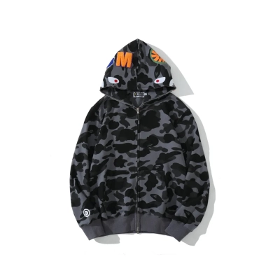 Bape Color Camo Shark Full Zip Hoodie Black and Grey 01