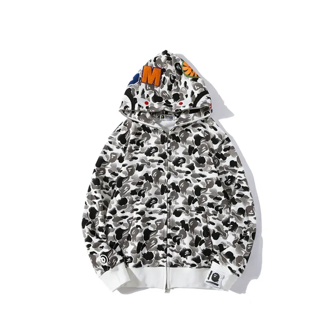 Coco Shoes BAPE ABC Camo Double Shark Full Zip Hoodie 'Grey' - Cocoshoesvip.net