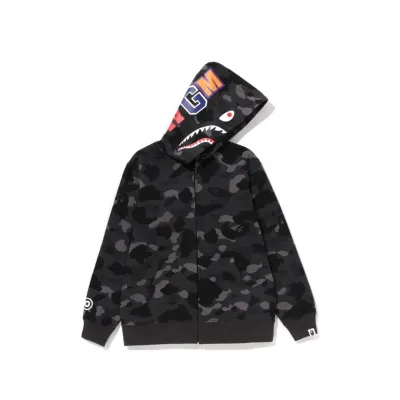 Bape Color Camo Shark Full Zip Hoodie Black and Dark Grey 01