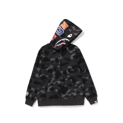 Bape Color Camo Shark Full Zip Hoodie Black and Dark Grey 01