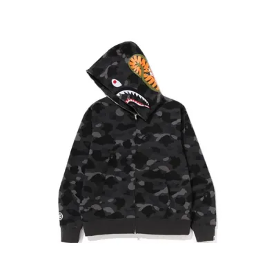 Bape Color Camo Shark Full Zip Hoodie Black and Dark Grey 02