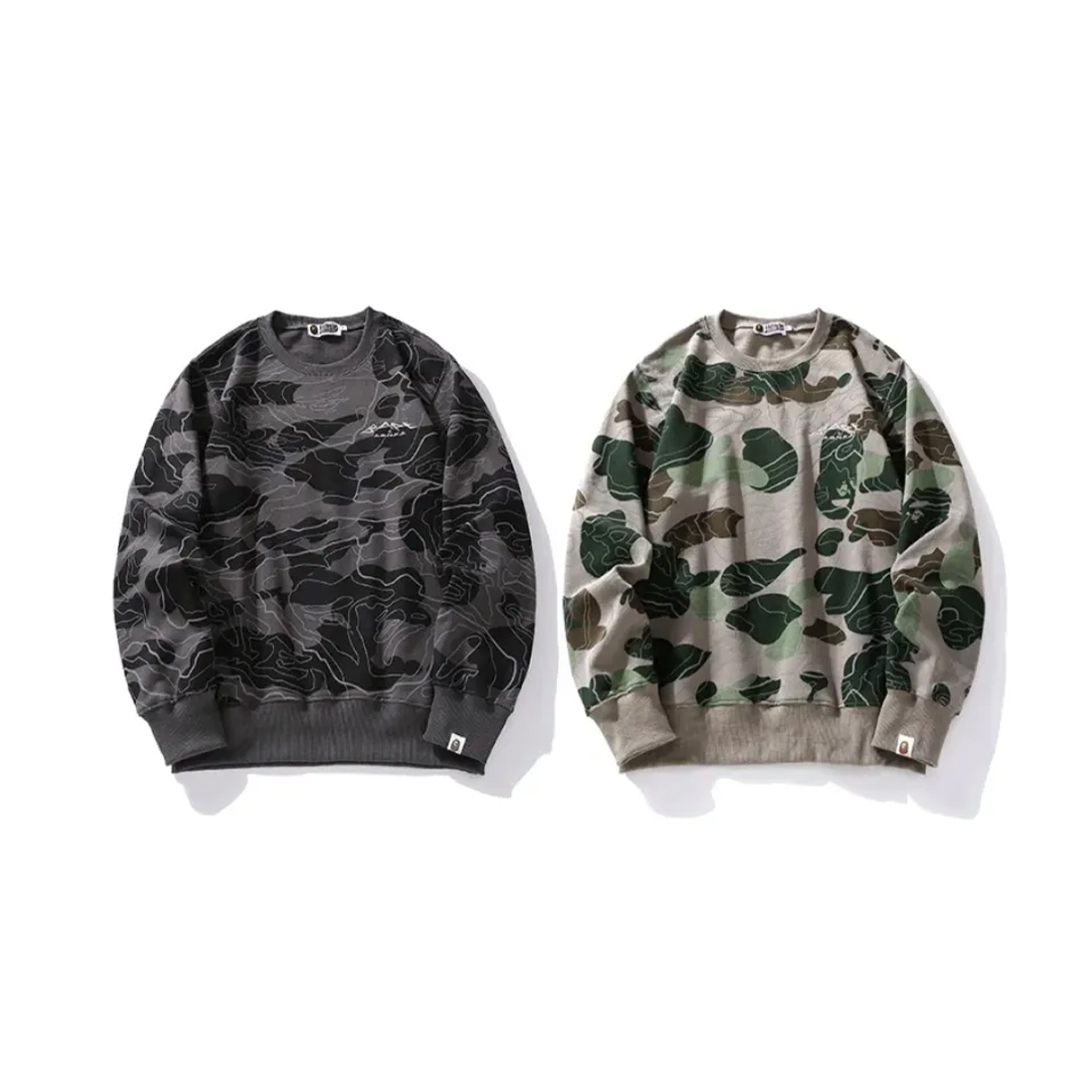 Coco Shoes BAPE LAYERED LINE CAMO CREWNECK Dark Grey & Green - Cocoshoesvip.net