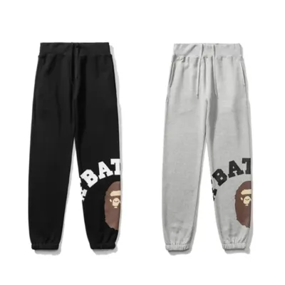 Bape Letter Print Solid Color Sports Trousers Black & Grey 02