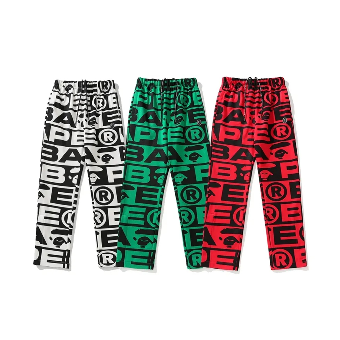 Coco Shoes BAPE FW23 Full-print Letter Series Shark Loose Version Trousers and Sweatpants White & Green & Red - Cocoshoesvip.net
