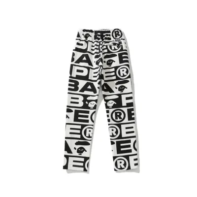 Bape FW23 Full-print Letter Series Shark Loose Version Trousers and Sweatpants White & Green & Red 02