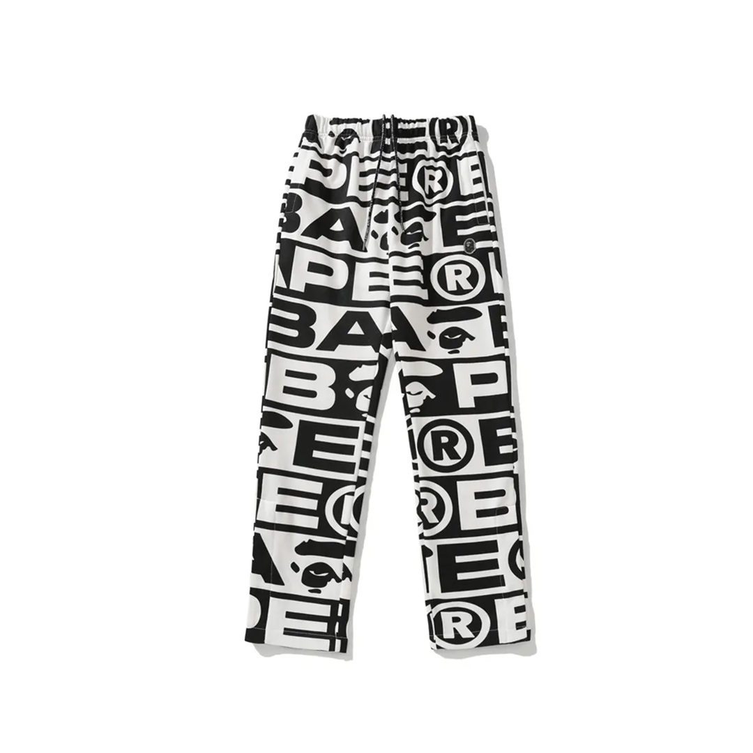 Coco Shoes BAPE FW23 Full-print Letter Series Shark Loose Version Trousers and Sweatpants White & Green & Red - Cocoshoesvip.net