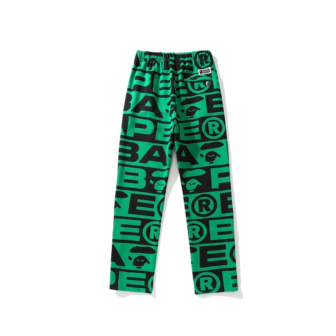 Coco Shoes BAPE FW23 Full-print Letter Series Shark Loose Version Trousers and Sweatpants White & Green & Red - Cocoshoesvip.net