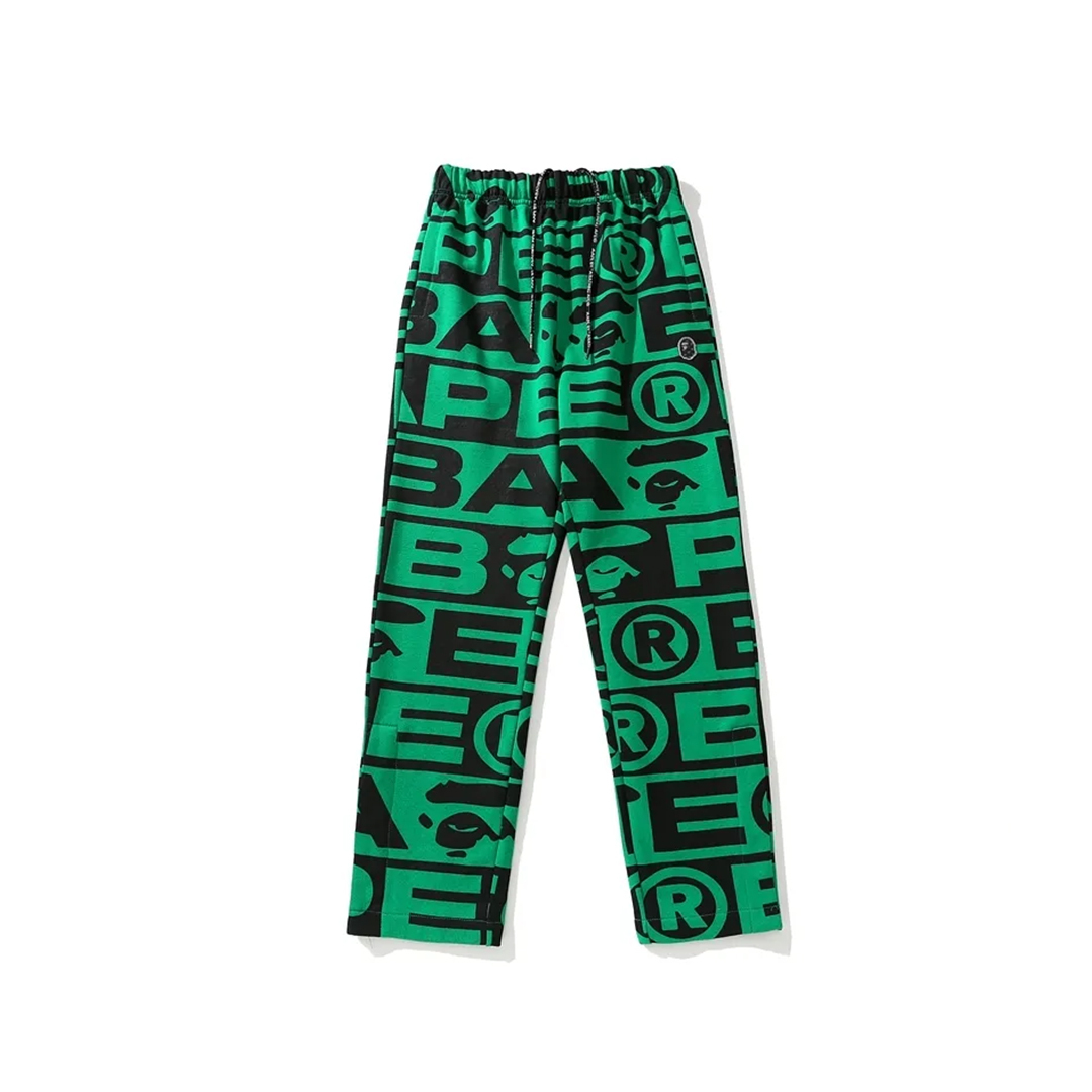Coco Shoes BAPE FW23 Full-print Letter Series Shark Loose Version Trousers and Sweatpants White & Green & Red - Cocoshoesvip.net