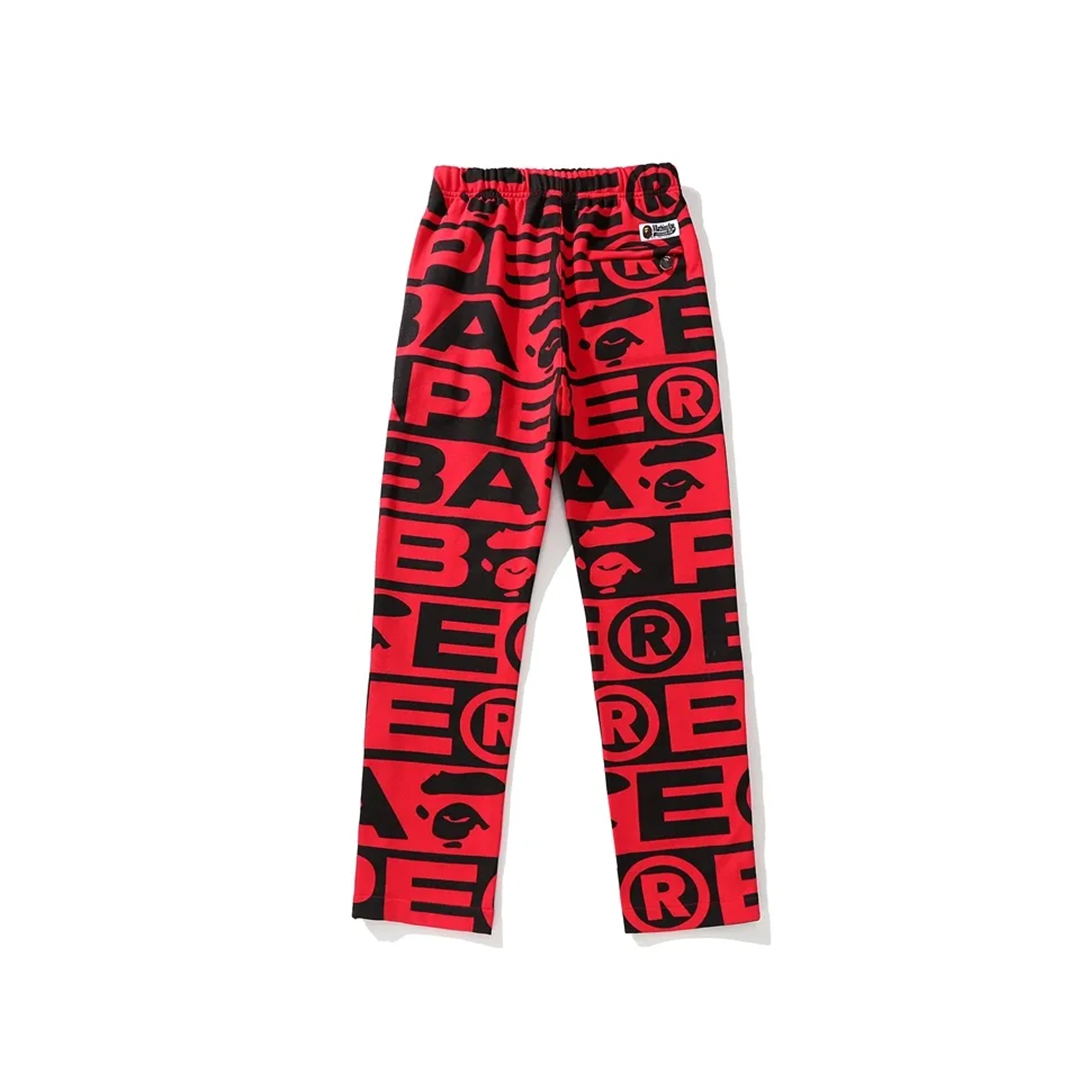 Coco Shoes BAPE FW23 Full-print Letter Series Shark Loose Version Trousers and Sweatpants White & Green & Red - Cocoshoesvip.net