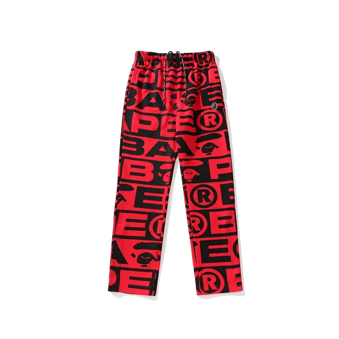 Coco Shoes BAPE FW23 Full-print Letter Series Shark Loose Version Trousers and Sweatpants White & Green & Red - Cocoshoesvip.net