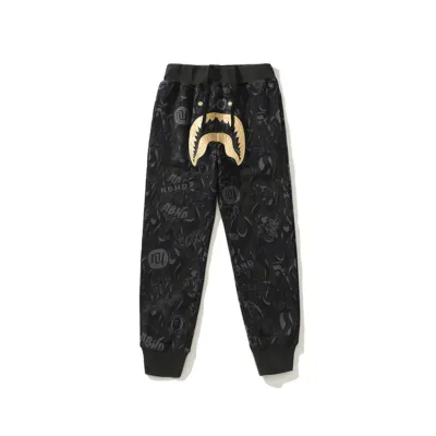 Bape x NBHD Joint Style Shark head Black and Gold Trousers 01