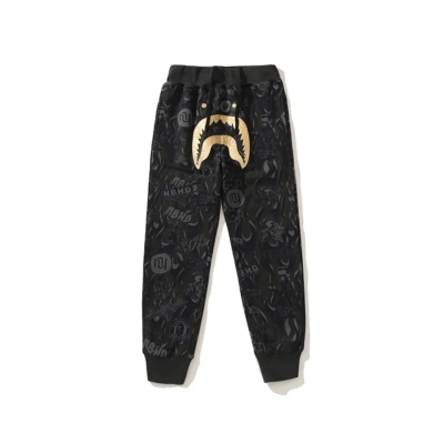 Bape x NBHD Joint Style Shark head Black and Gold Trousers 01