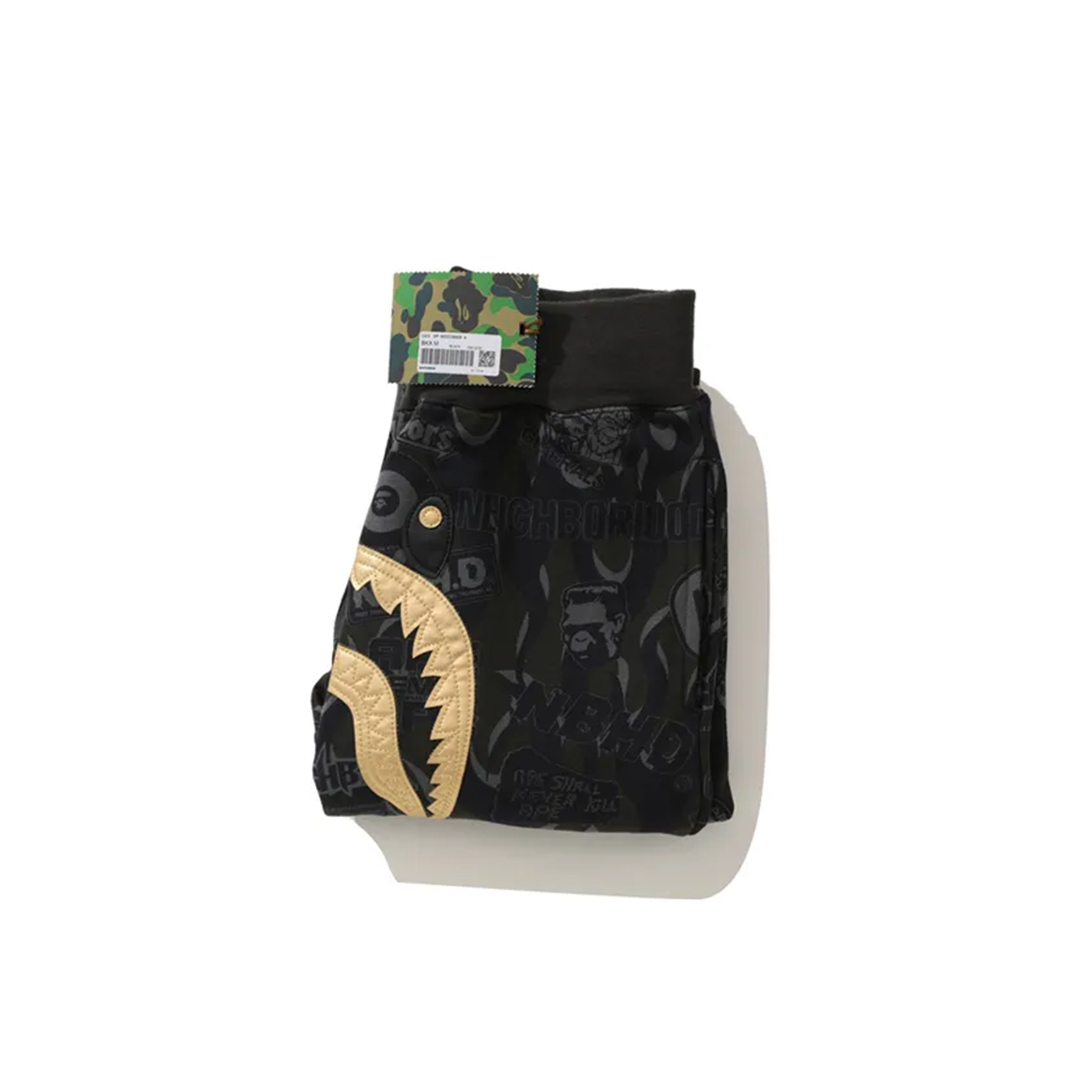 Coco Shoes BAPE x NBHD Joint Style Shark head Black and Gold Trousers - Cocoshoesvip.net
